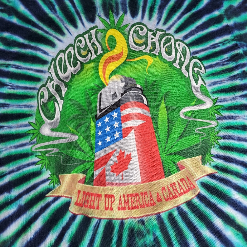 Y2K Cheech & Chong Light Up America Canada 2 Sided Graphic Tie Dye sz M USA tag